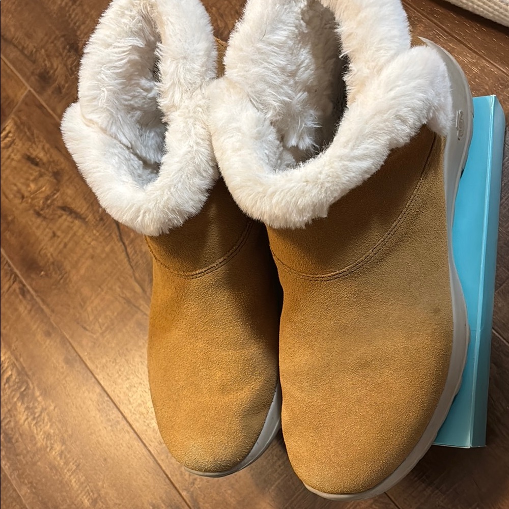 Women's Tan Suede Ankle Boots with Faux Fur Lining